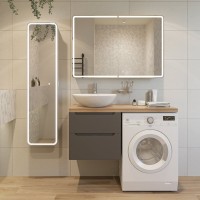 Мебель для ванной комнаты STWORKI Берген 60 серая со светлой столешницей 122, раковина Moduo 55 Leaf, R