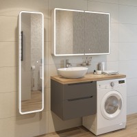 Мебель для ванной комнаты STWORKI Берген 60 серая со светлой столешницей 122, раковина Moduo 55 Leaf, R