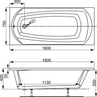 Акриловая ванна Vagnerplast Ebony 160x75 см, пристенная, ультрабелая, с каркасом