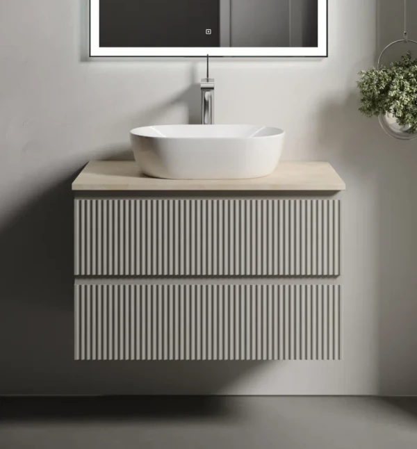 Тумба с раковиной Sancos Snob R 80 см, beige soft, столешница бежевая, раковина CN5010