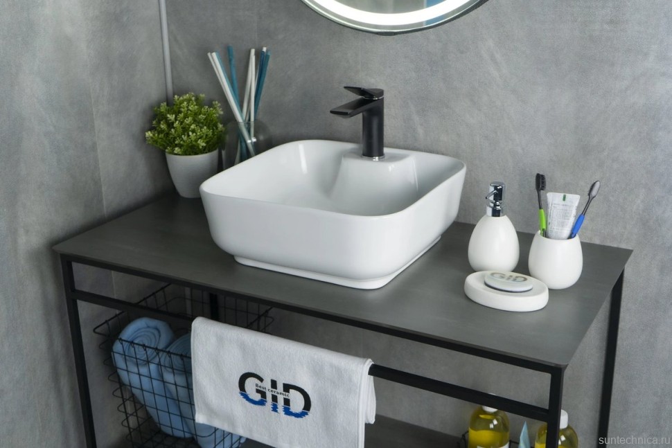 Накладная раковина GID Geometrico N9443 41 глянцевая белая, квадратная, фаянс, с 1 отверстием под смеситель