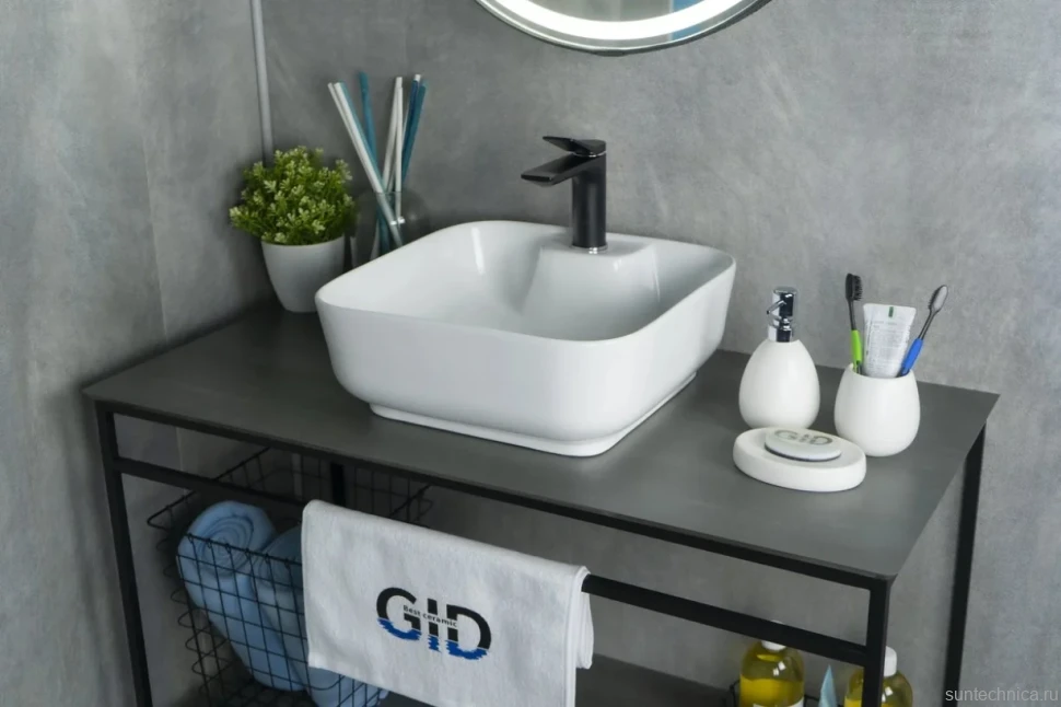 Накладная раковина GID Geometrico N9443 41 глянцевая белая, квадратная, фаянс, с 1 отверстием под смеситель