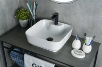 Накладная раковина GID Geometrico N9443 41 глянцевая белая, квадратная, фаянс, с 1 отверстием под смеситель