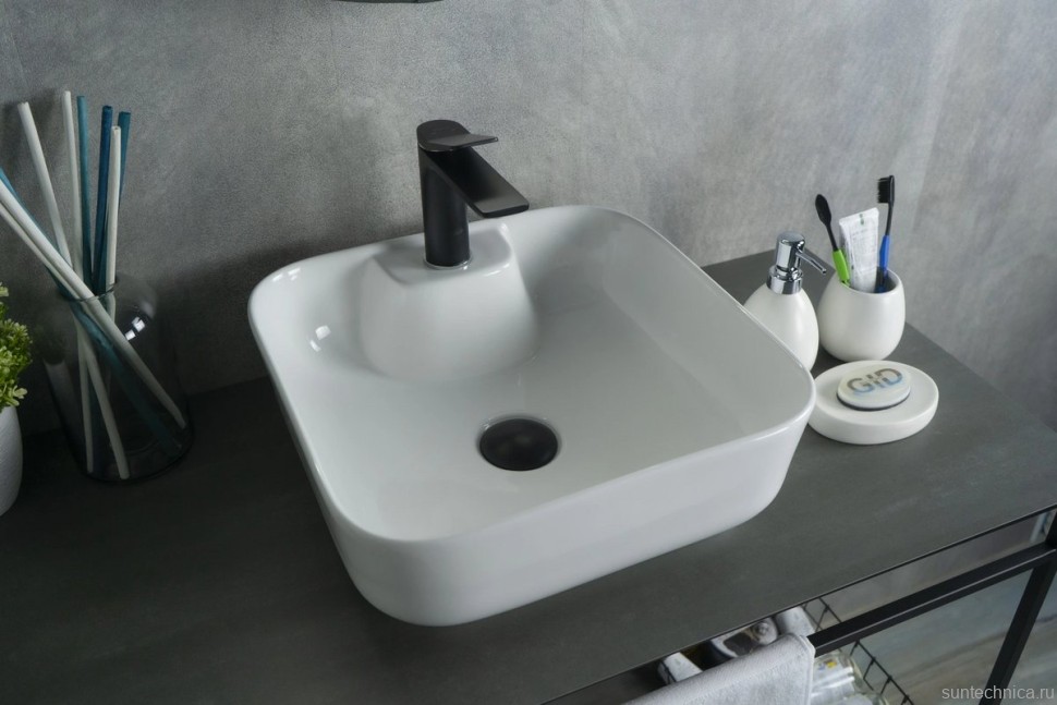 Накладная раковина GID Geometrico N9443 41 глянцевая белая, квадратная, фаянс, с 1 отверстием под смеситель