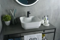Накладная раковина GID Geometrico N9443 41 глянцевая белая, квадратная, фаянс, с 1 отверстием под смеситель