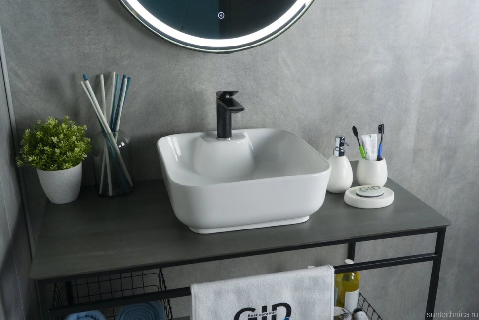 Накладная раковина GID Geometrico N9443 41 глянцевая белая, квадратная, фаянс, с 1 отверстием под смеситель