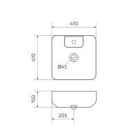 Накладная раковина GID Geometrico N9443 41 глянцевая белая, квадратная, фаянс, с 1 отверстием под смеситель