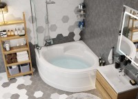 Акриловая ванна Vagnerplast Catalina mini 125x125 см, угловая, пристенная, белая, четверть круга, с каркасом, с сиденьем