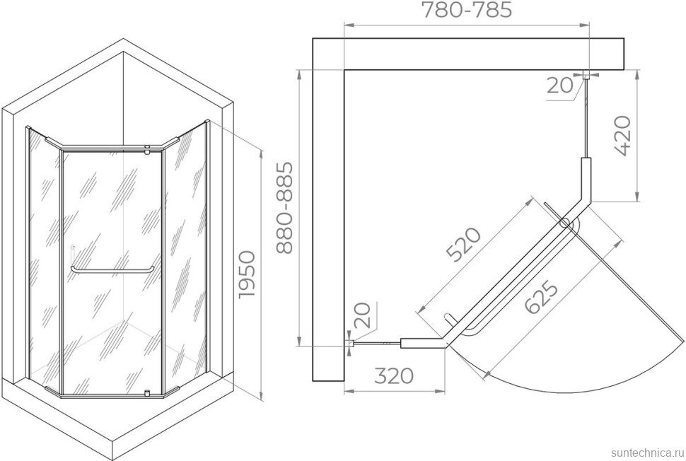 Душевой уголок RGW Passage PA-091B 90х80, профиль черный, стекло прозрачное