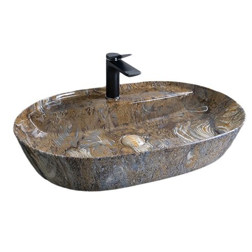 Накладная раковина GID Lago Mnc346T 61 под глянцевый камень, овальная, фаянс, с 1 отверстием под смеситель