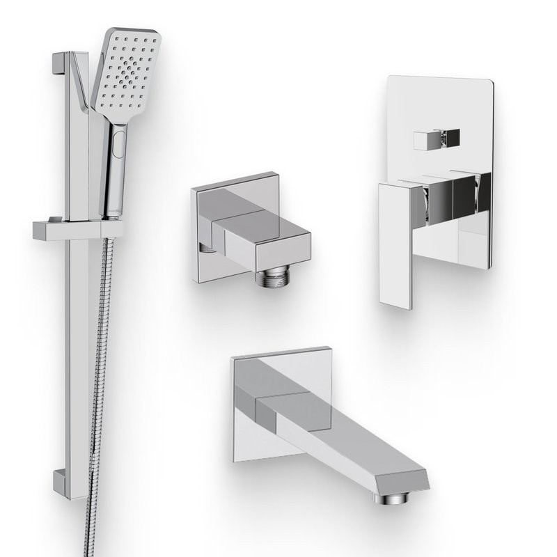 Душевой комплект Смеситель BelBagno Romano VDI-CRM + Гарнитур Wasserkraft A145 + Подключение Arlie ARL-PG-CRM + Излив ARL BC CRM для ванны