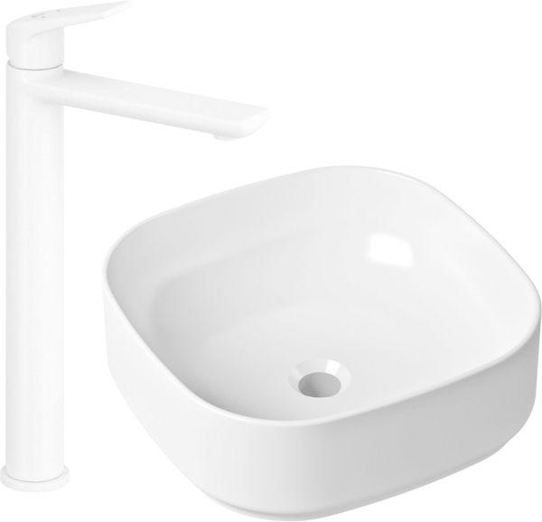 Комплект Накладная раковина Lavinia Boho Bathroom Sink Slim 33311006 + Смеситель Wellsee ICON! for life 182310000 матовый белый