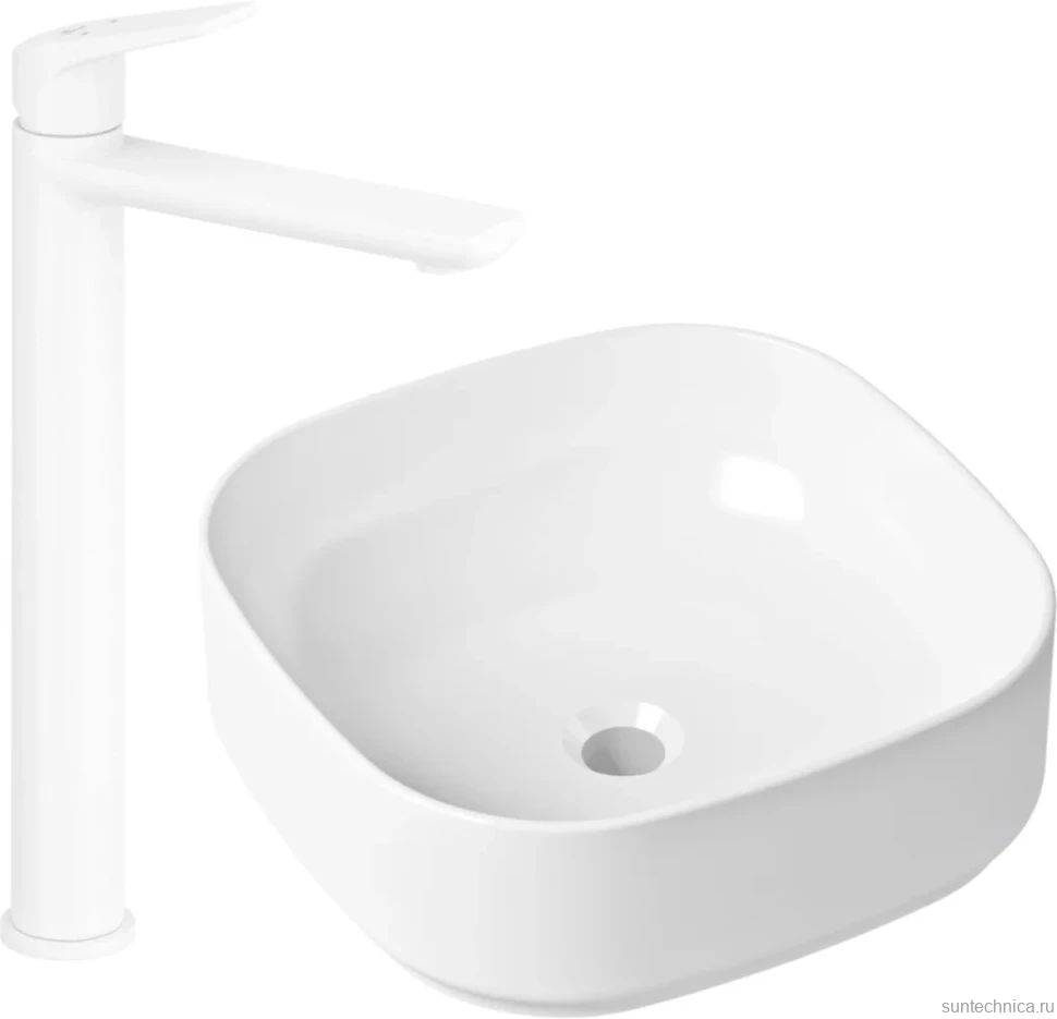 Комплект Накладная раковина Lavinia Boho Bathroom Sink Slim 33311006 + Смеситель Wellsee ICON! for life 182310000 матовый белый