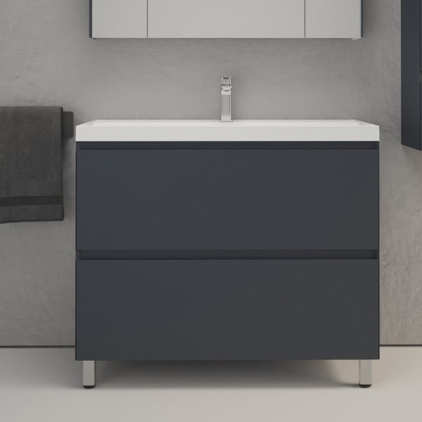 Тумба с раковиной Style Line Манхэттен 100 напольная, графит, раковина Florentina Астория 100 белая