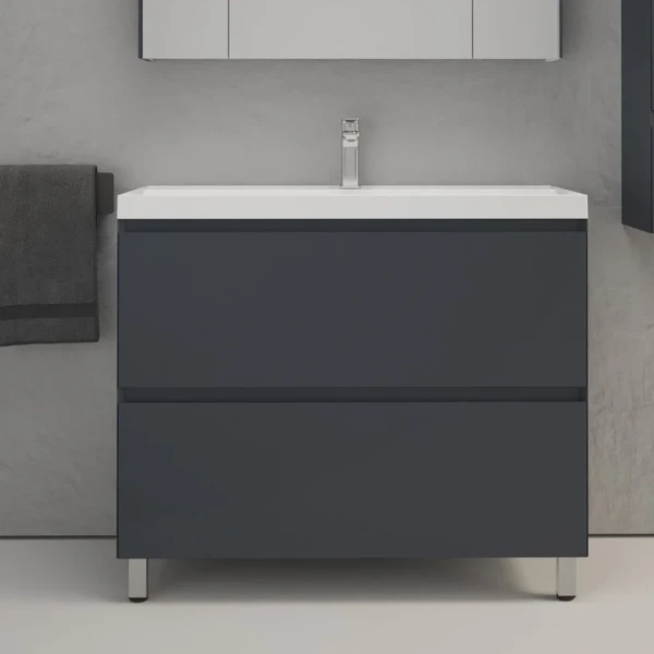 Тумба с раковиной Style Line Манхэттен 100 напольная, графит, раковина Florentina Астория 100 белая