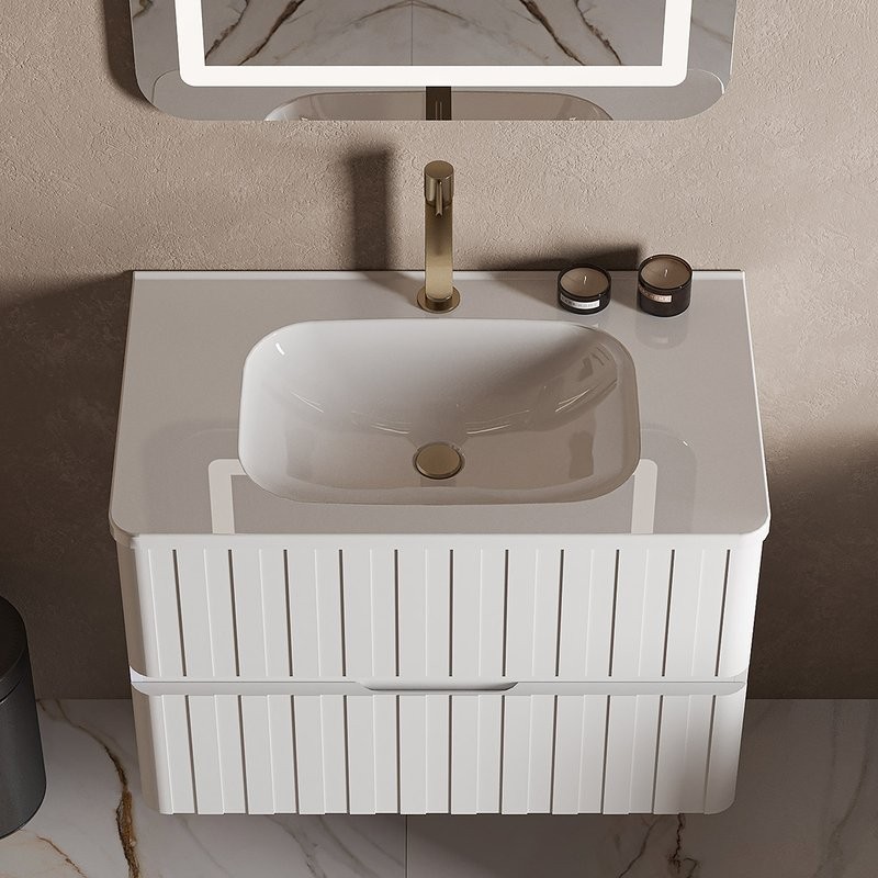 Мебельная раковина Belux Терра-Лайт 79 накладная, глянцевая белая, прямоугольная, искусственный мрамор