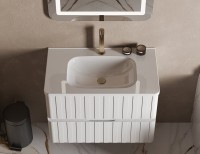 Мебельная раковина Belux Терра-Лайт 79 накладная, глянцевая белая, прямоугольная, искусственный мрамор