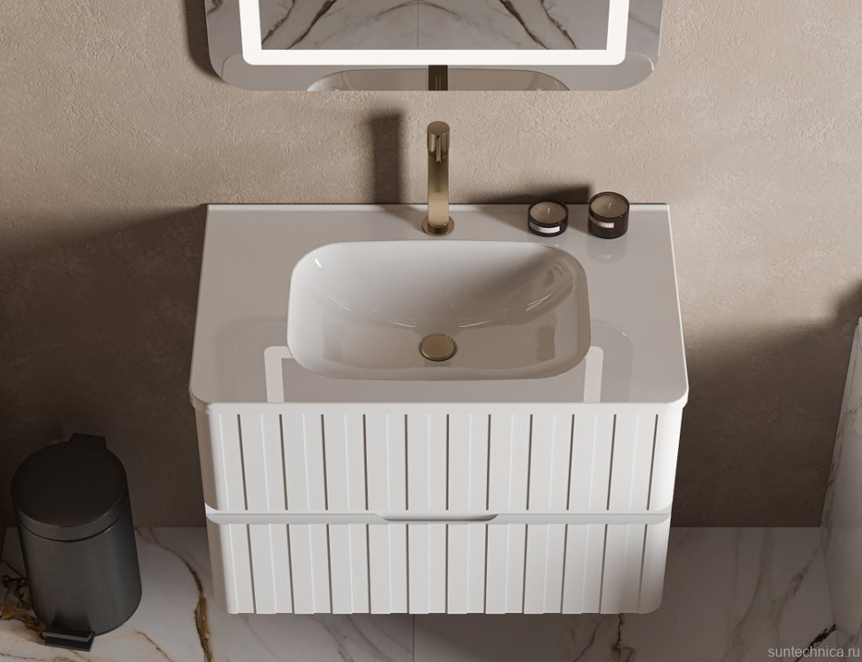 Мебельная раковина Belux Терра-Лайт 79 накладная, глянцевая белая, прямоугольная, искусственный мрамор