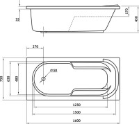 Акриловая ванна Berges Lumbo 050002 без опоры 160x75 см, пристенная, белая