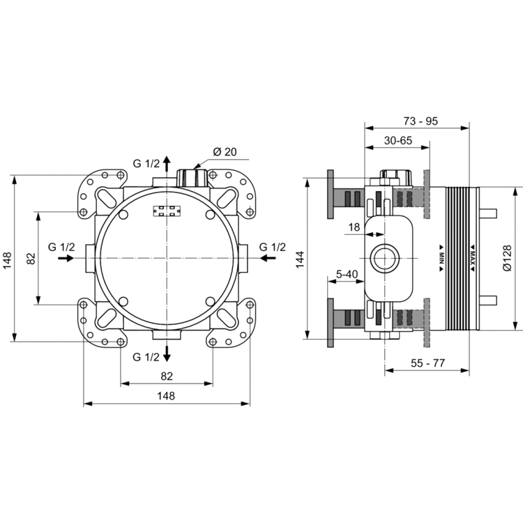 Термостатический смеситель встраиваемый Ideal Standard Ceratherm C100 A7522XG С ВНУТРЕННЕЙ ЧАСТЬЮ, черный шелк