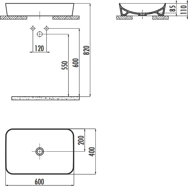 Накладная раковина Creavit Ultra UL060-00SM00E-0000 черная матовая