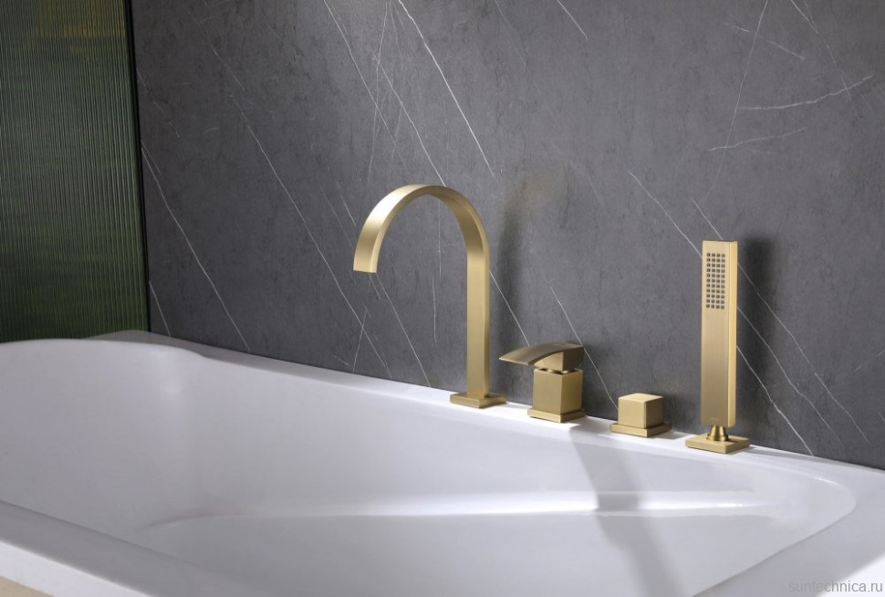 Смеситель на борт ванны Abber Wasserfall AF8613G матовое золото