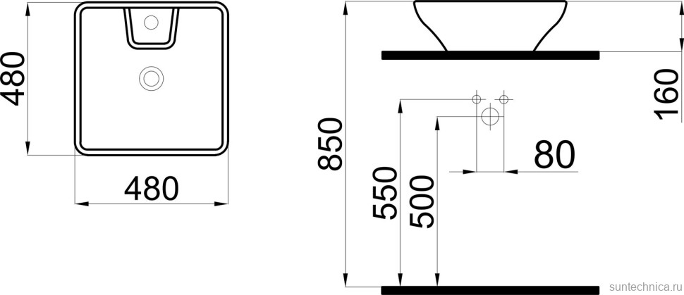 Накладная раковина STWORKI K0101-2485 48 белая, квадратная, фаянс