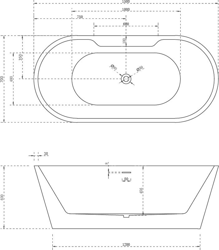 Акриловая ванна Abber AB9299-1.5 150x70 см, отдельностоящая, белая, овальная, с каркасом, со сливом-переливом