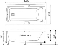Акриловая ванна Triton Алекса 170x75 см, пристенная, белая, с каркасом, с ручками