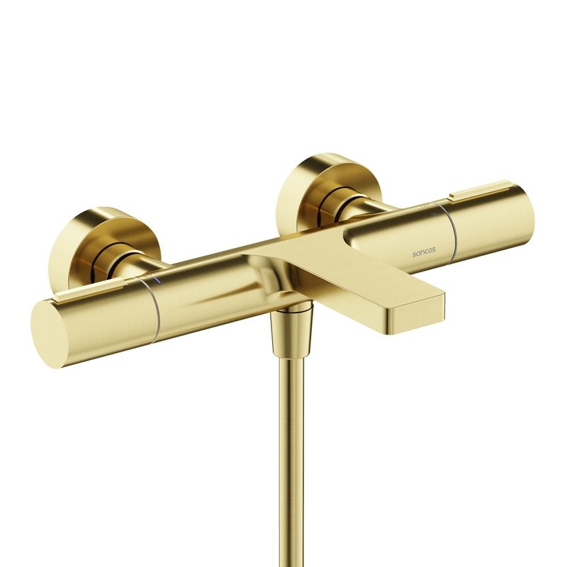 Термостатический смеситель для ванны и душа Sancos Etna, брашированное золото, PVD покрытие, SC9006BG