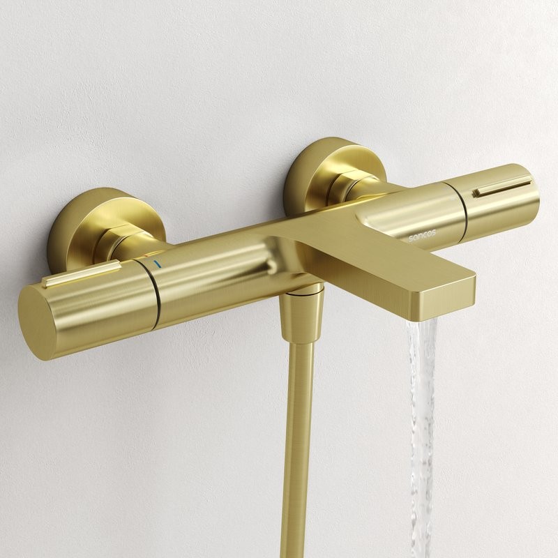 Термостатический смеситель для ванны и душа Sancos Etna, брашированное золото, PVD покрытие, SC9006BG