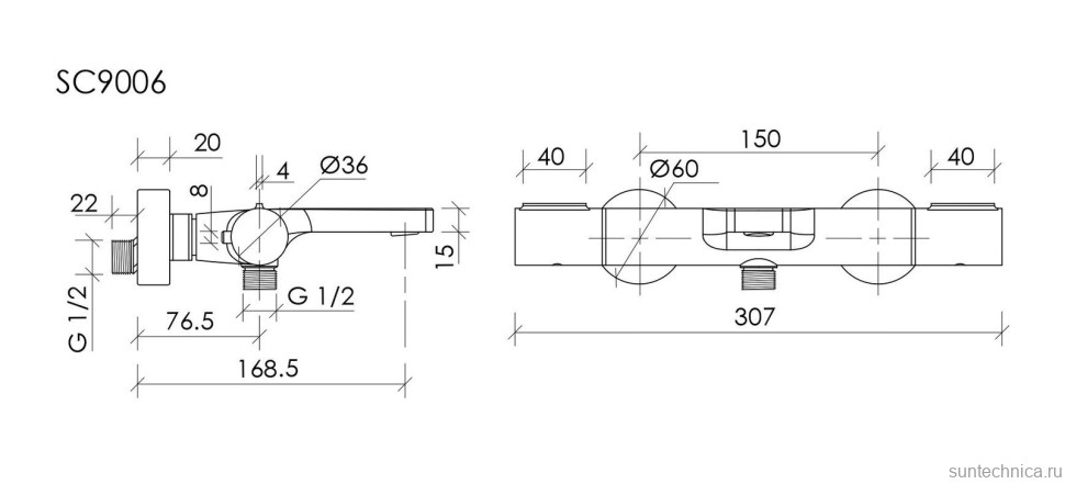 Термостатический смеситель для ванны и душа Sancos Etna, брашированное золото, PVD покрытие, SC9006BG