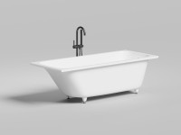 Ванна из искусственного камня Salini Orlanda Kit S-Stone 170x70 см, встраиваемая, матовая белая, на ножках, со сливом-переливом, с донным клапаном