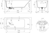 Ванна из искусственного камня Salini Orlanda Kit S-Stone 170x70 см, встраиваемая, матовая белая, на ножках, со сливом-переливом, с донным клапаном