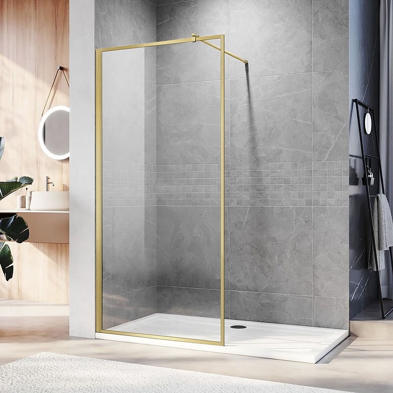 Душевая перегородка Veconi Korato KR81G-120-01-C8 120 см, профиль брашированное золото, стекло прозрачное