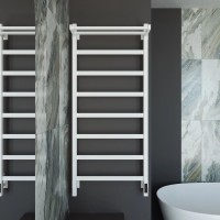 Полотенцесушитель электрический Grota Lore 530х1200 RAL9016 EL 120x55 см, подключение справа, слева, скрытое подключение справа, матовый белый, лесенка, из стали, с полкой