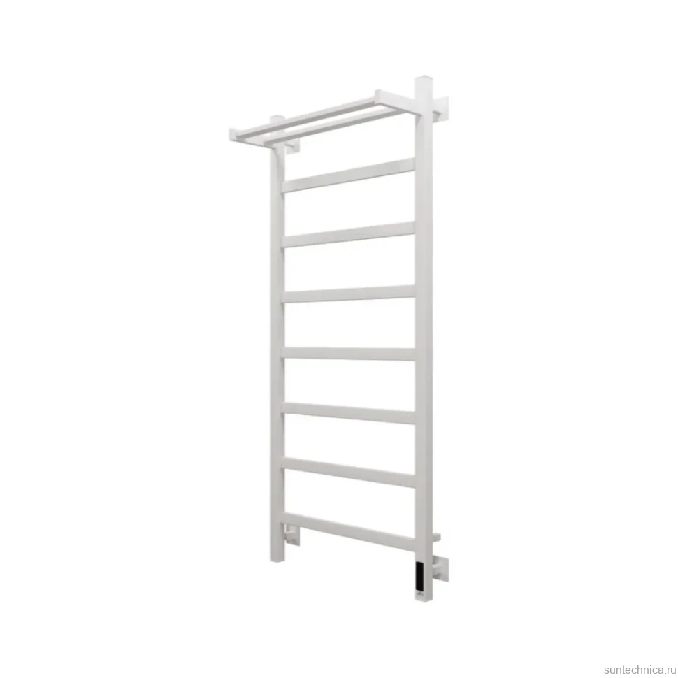 Полотенцесушитель электрический Grota Lore 530х1200 RAL9016 EL 120x55 см, подключение справа, слева, скрытое подключение справа, матовый белый, лесенка, из стали, с полкой