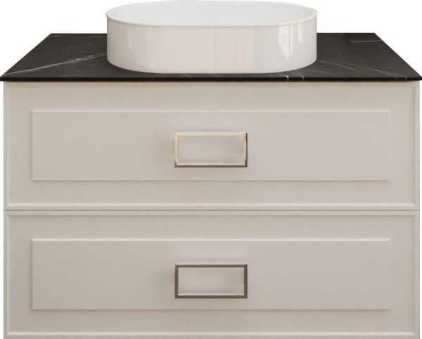 Тумба под раковину со столешницей La Fenice Cubo Twin 100 подвесная, белая, столешница черный мрамор, ручка белая