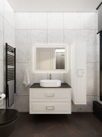Тумба под раковину со столешницей La Fenice Cubo Twin 100 подвесная, белая, столешница черный мрамор, ручка белая