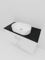 Тумба под раковину со столешницей La Fenice Cubo Twin 100 подвесная, белая, столешница черный мрамор, ручка белая