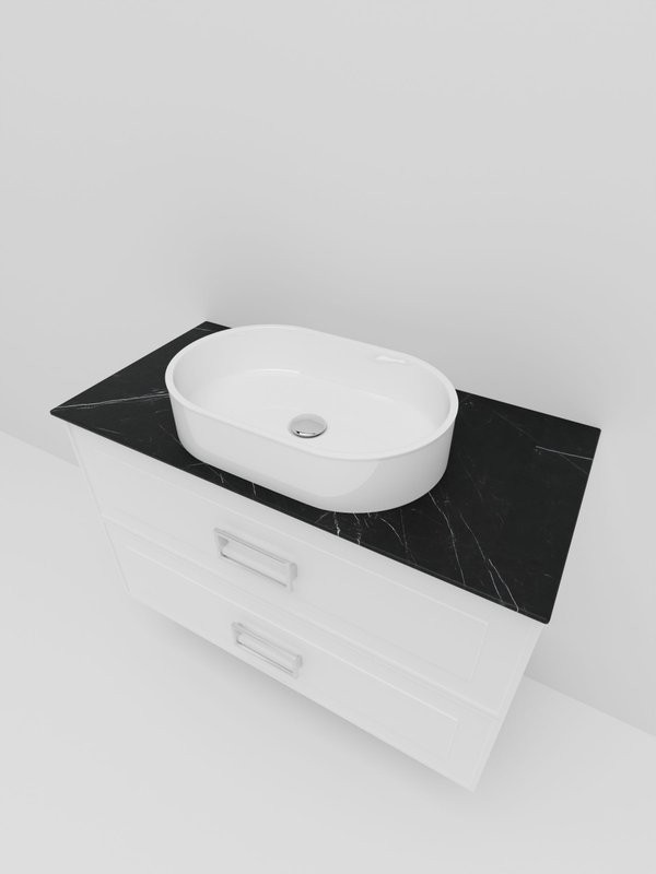 Тумба под раковину со столешницей La Fenice Cubo Twin 100 подвесная, белая, столешница черный мрамор, ручка белая