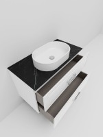 Тумба под раковину со столешницей La Fenice Cubo Twin 100 подвесная, белая, столешница черный мрамор, ручка белая
