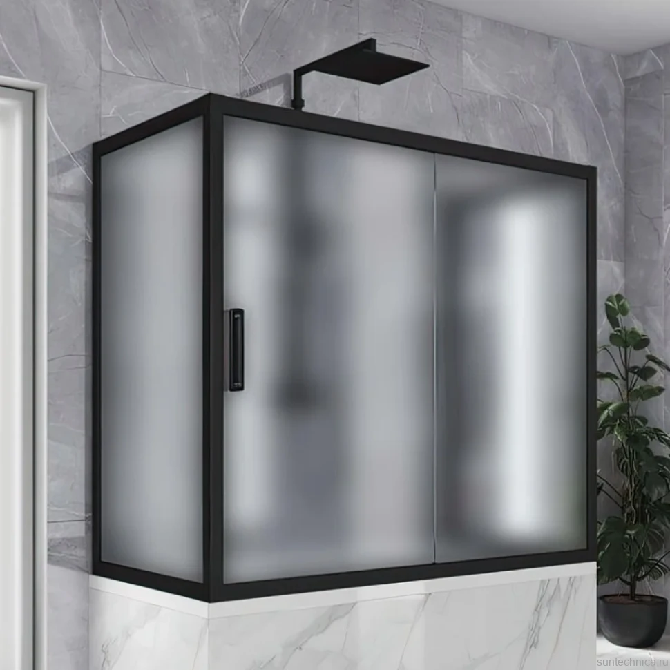 Шторка на ванну Kubele DE019 P2U-MAT-BLMT 150х80 см, профиль матовый черный