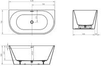 Акриловая ванна BelBagno BB710-1400-750 140x75 см, пристенная, белая, овальная, со сливом-переливом, с донным клапаном