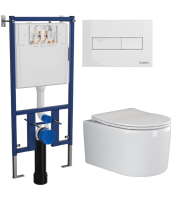 Комплект Унитаз подвесной Ceramicanova Moments CN3003 с микролифтом, безободковый + Инсталляция DIWO + Кнопка 7320 белая