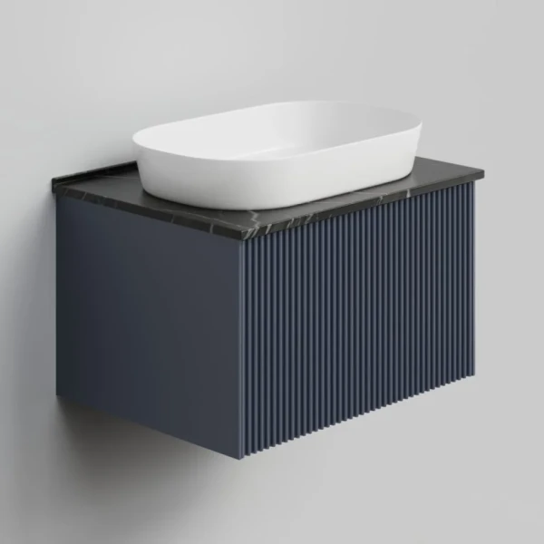 Тумба с раковиной La Fenice Terra 60 подвесная, blu grigio, столешница черный мрамор, раковина белая матовая
