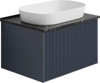 Тумба с раковиной La Fenice Terra 60 подвесная, blu grigio, столешница черный мрамор, раковина белая матовая