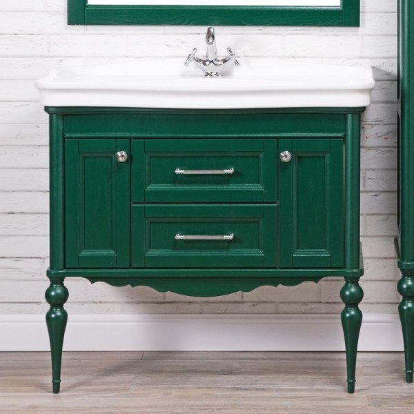 Тумба с раковиной ValenHouse Эстетика 100, зеленая, подвесная, ручки хром