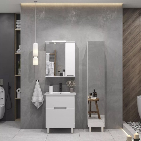 Шкаф пенал для ванной с зеркалом SanStar Адель универсальный, белый