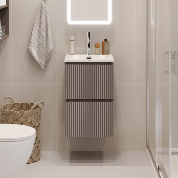 Тумба с раковиной BelBagno Uno-mini 40 подвесная, 2 ящика, матовая бежевая